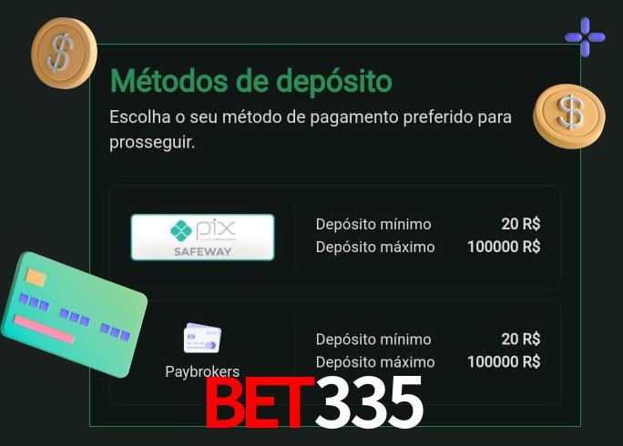 O cassino bet335 oferece uma grande variedade de métodos de pagamento